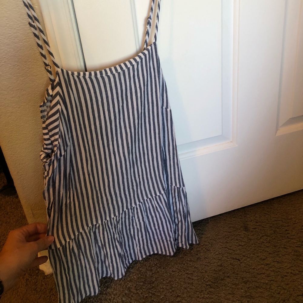 blue and white striped ruffley tank top